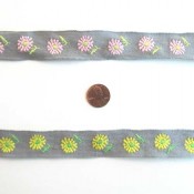 Gerbera on Gray Ribbon - 7/8"